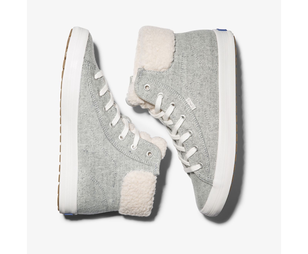 Zapatillas Keds Mujer Gris - Kickstart Hi Trx Brushed Denim Faux Shearling - 614-WYHRSZ